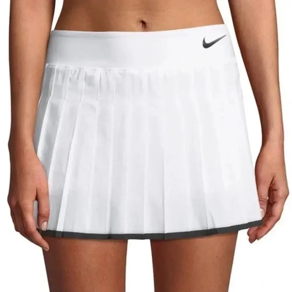 Nike White Crop Top and White Pleated Mini Skirt with Black Accents